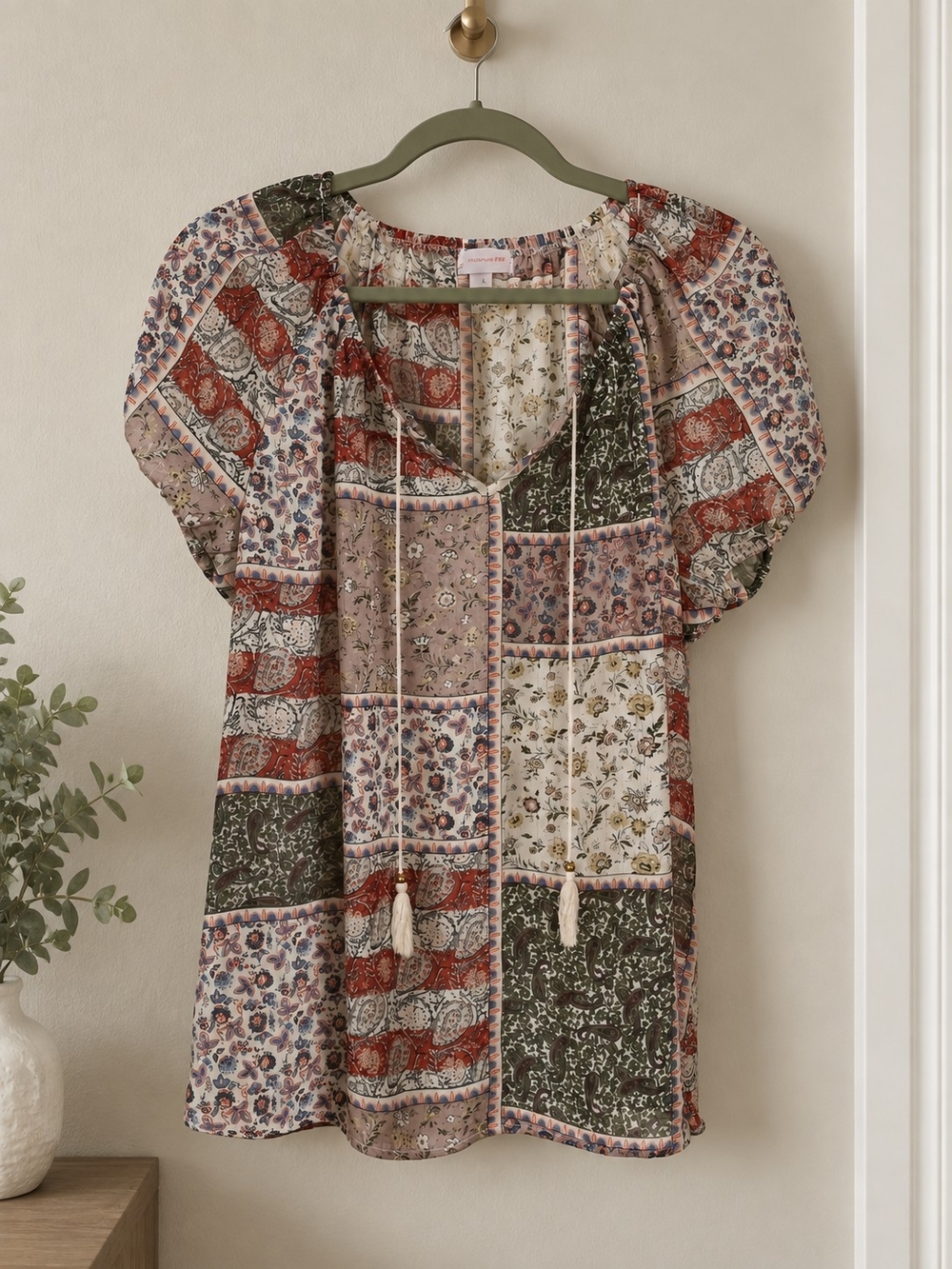 Boho Patchwork Floral Blouse - XL